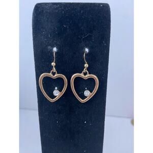 heart earrings gold tone with rhinestone